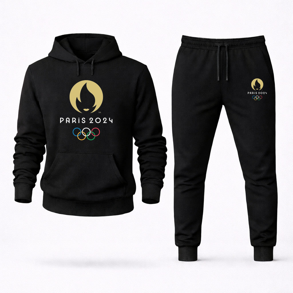 Paris 2024 Olympics White Hoodie and Joggers Set - Black