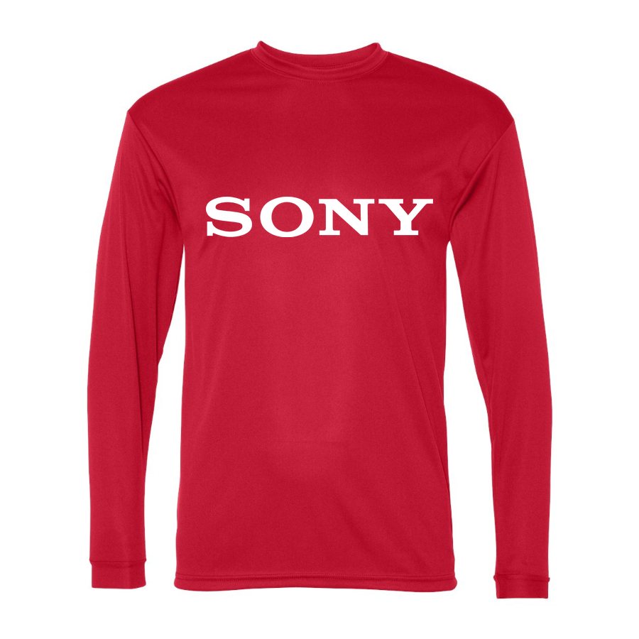 Men's Sony White Logo Polyester Long Sleeve T-Shirt - Red