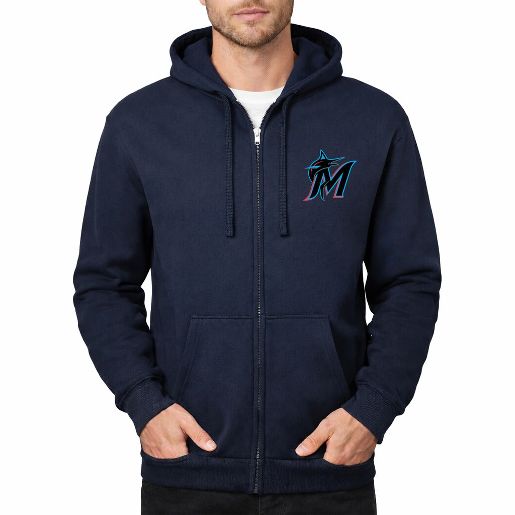 Men's Miami Marlins Zipper Hoodie - Navy