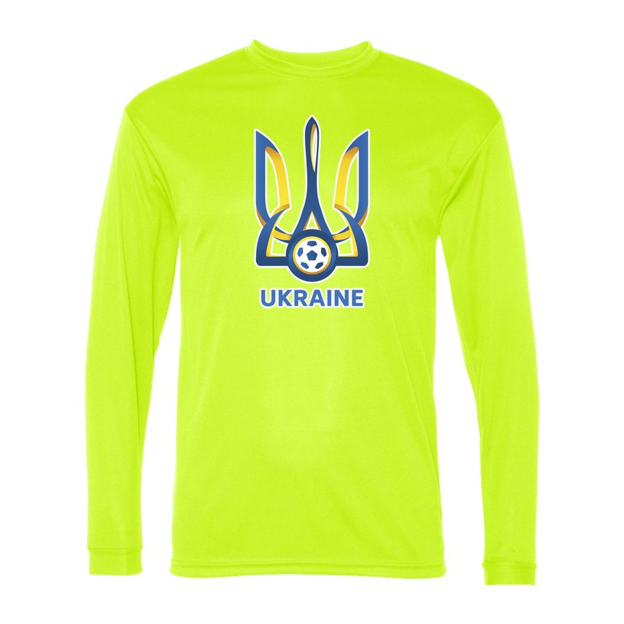 Men's Ukraine National Football Team Polyester Long Sleeve T-Shirt - Safety Yellow