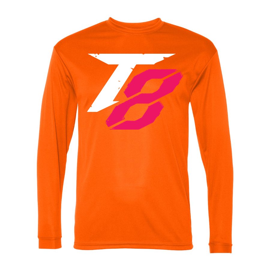 Men's Tekken 8 White Polyester Long Sleeve T-Shirt - Safety Orange