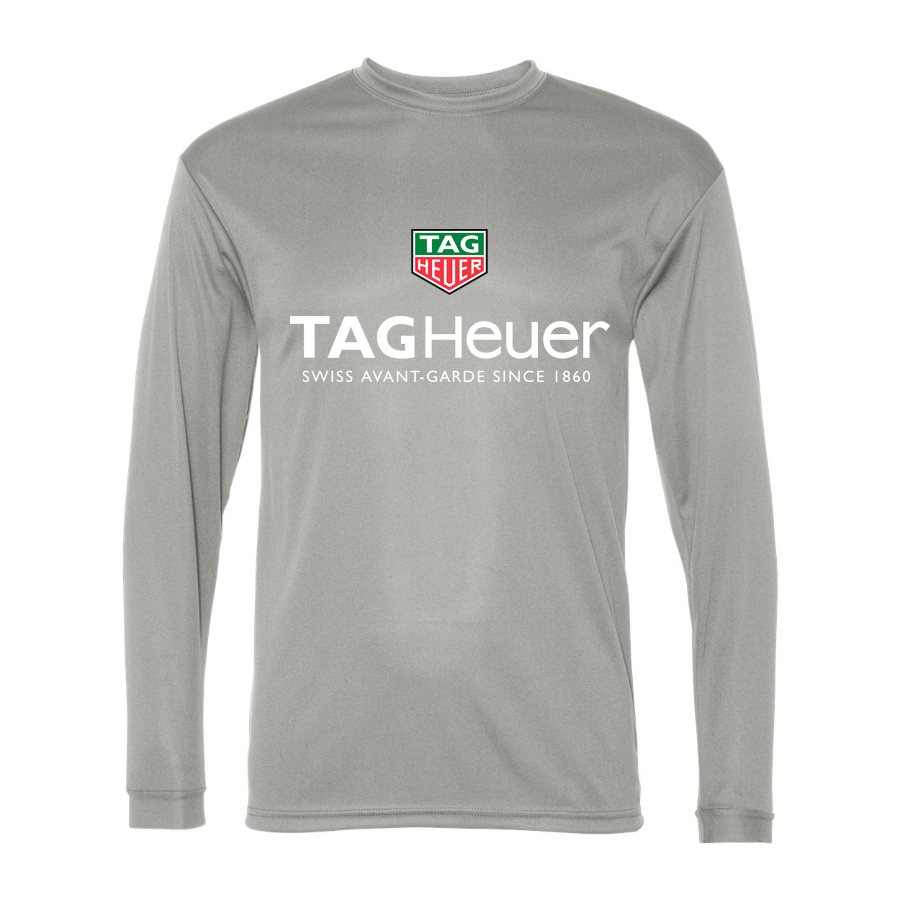 Men's TAG Heuer White Logo Polyester Long Sleeve T-Shirt - Silver