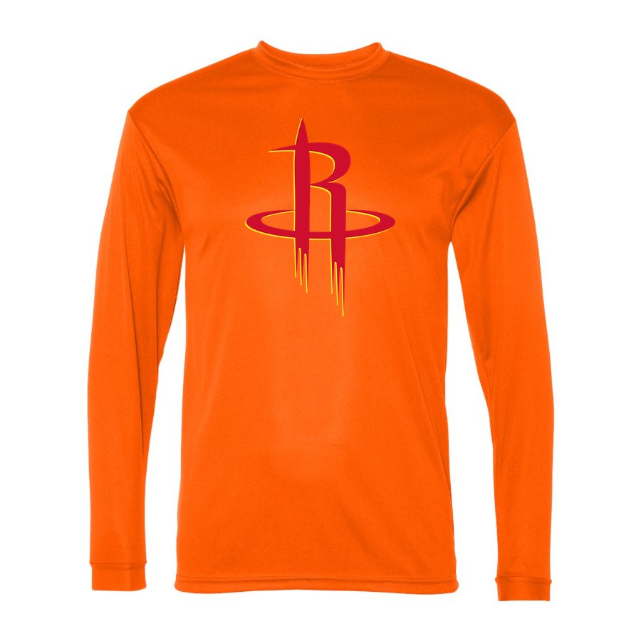 Men's Houston Rockets Polyester Long Sleeve T-Shirt - Safety Orange