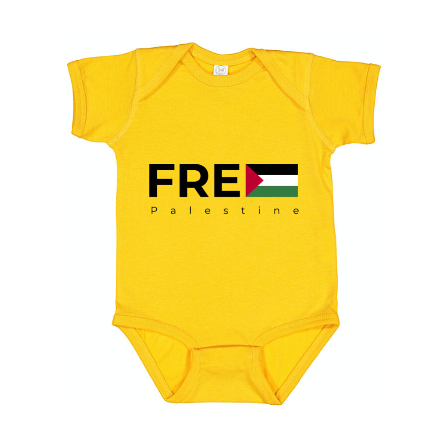 Free Palestine Black Logo Baby Romper Onesie - Yellow