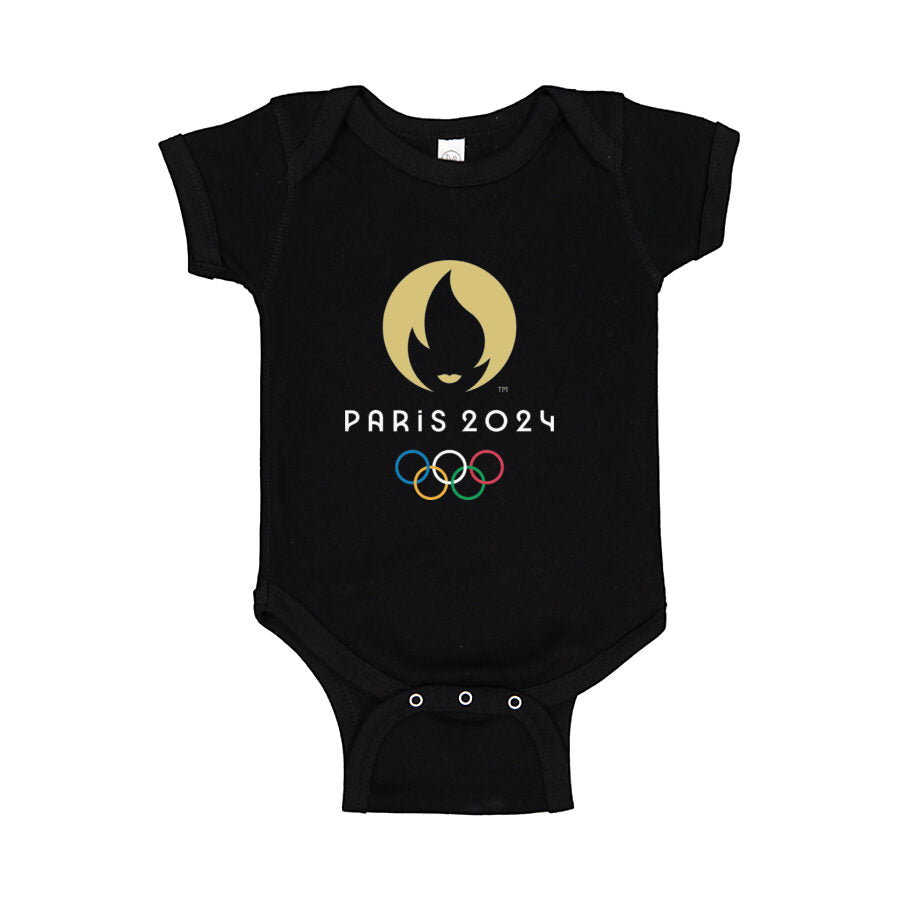Paris 2024 Olympics White Logo Baby Romper Onesie - Black