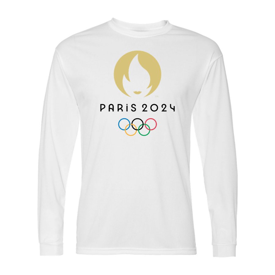 Men's Olympics 2024 Paris Black Polyester Long Sleeve T-Shirt - White
