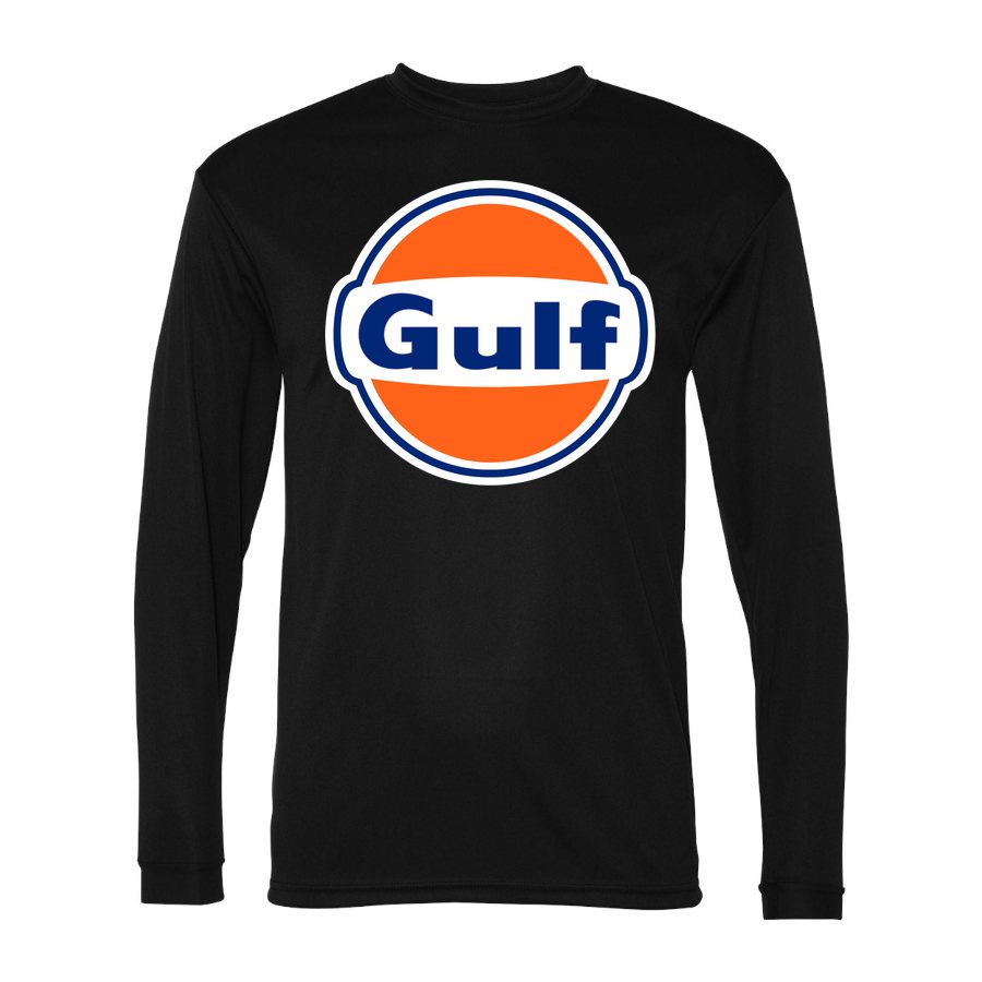 Men's Gulf Oil Polyester Long Sleeve T-Shirt - Black