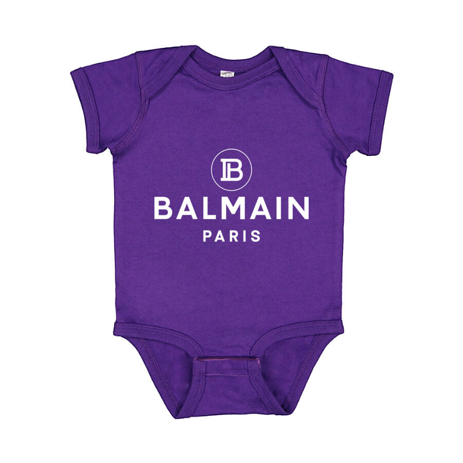 Balmain Paris White Logo Baby Romper Onesie - Purple