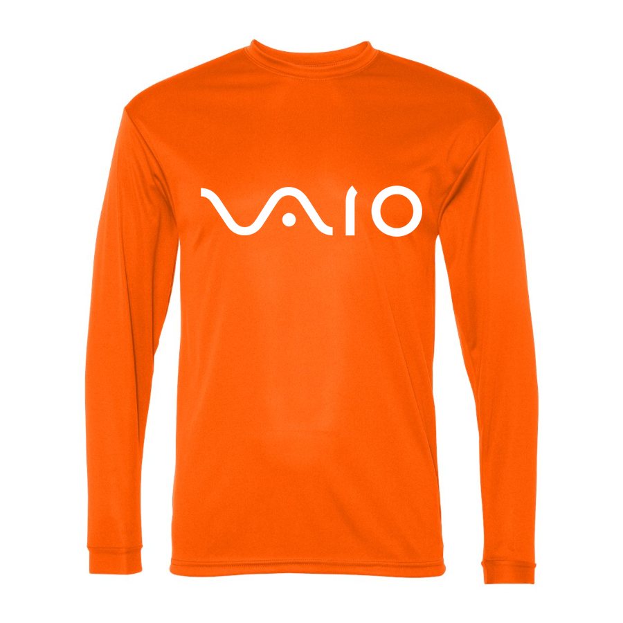 Men's Sony VAIO White Logo Polyester Long Sleeve T-Shirt - Safety Orange