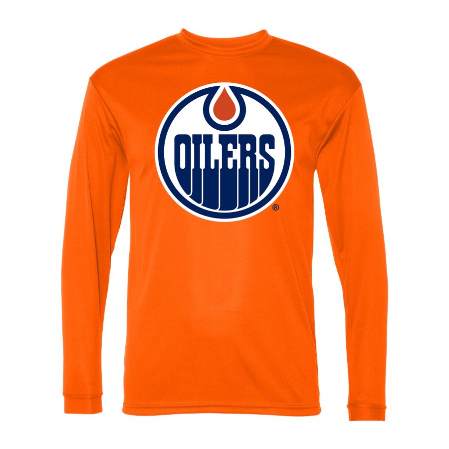 Men's Edmonton Oilers Polyester Long Sleeve T-Shirt - Safety Orange