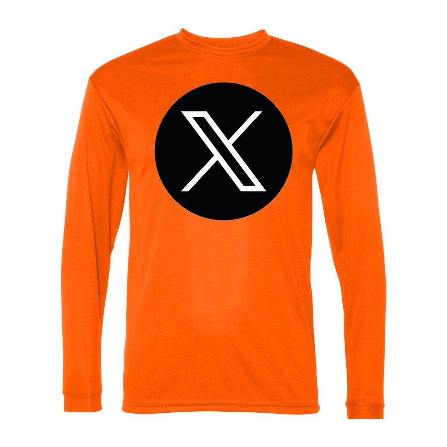 Men's Twitter X Polyester Long Sleeve T-Shirt - Safety Orange