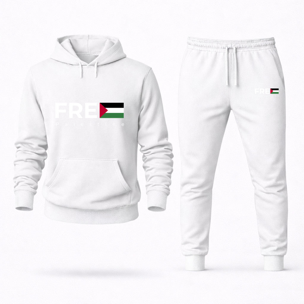 Free Palestine White Hoodie and Joggers Set - White