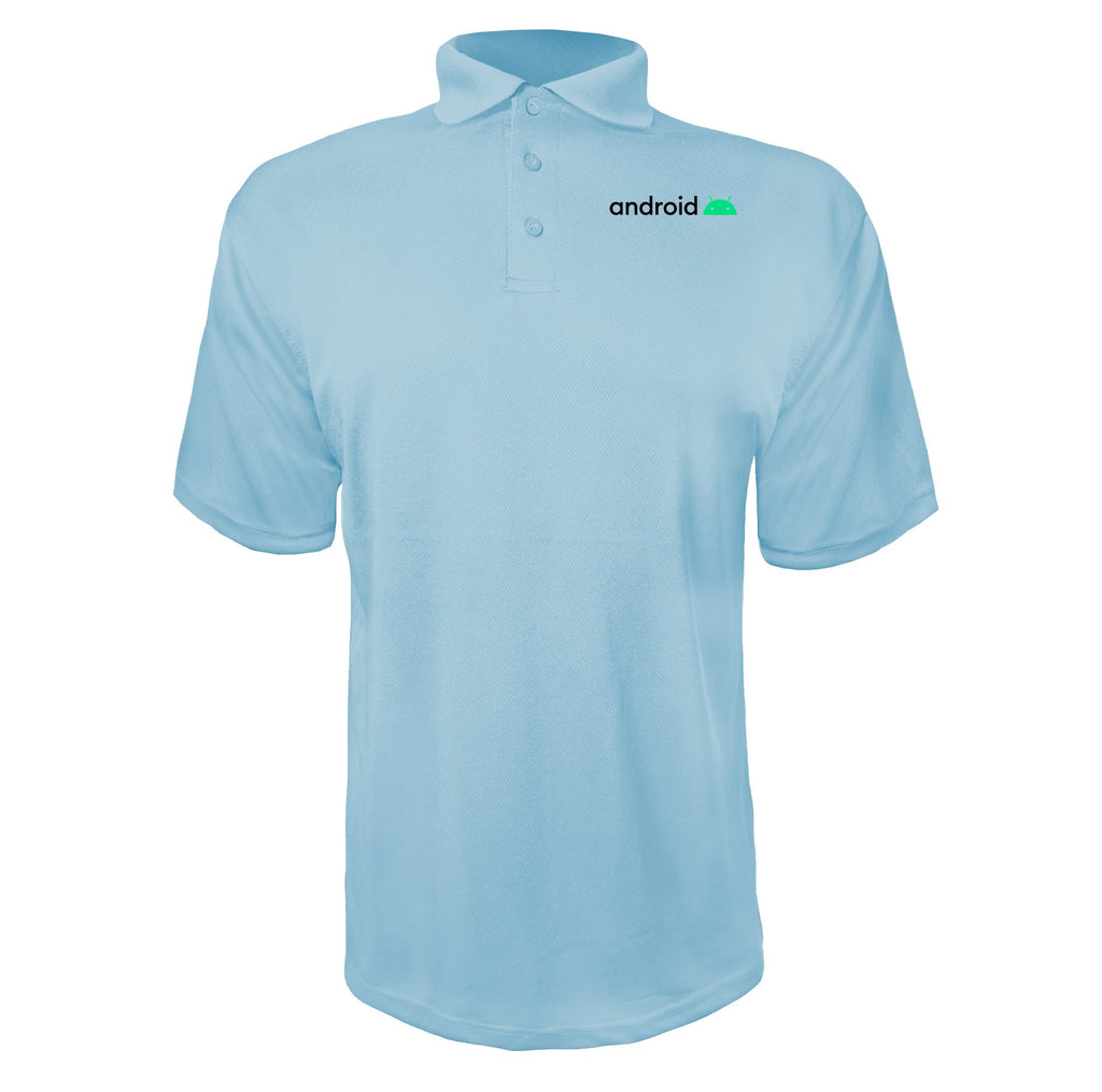 Android men's polyester polo in Sky Blue