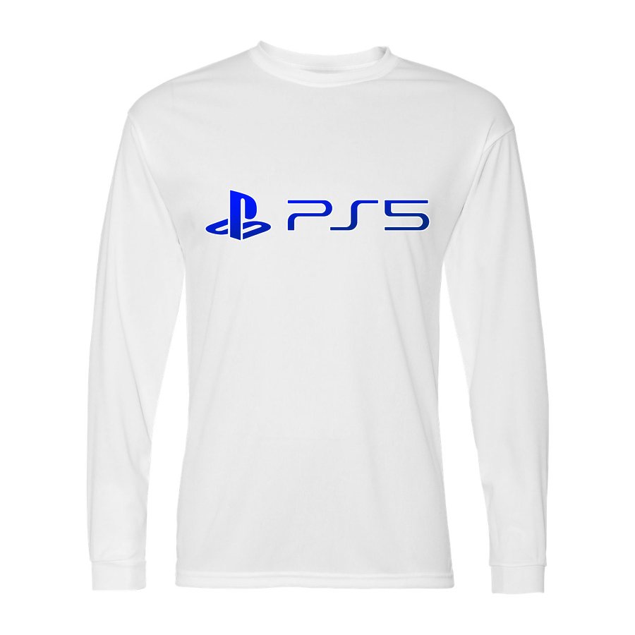 Men's PlayStation 5 Blue Logo Polyester Long Sleeve T-Shirt - White