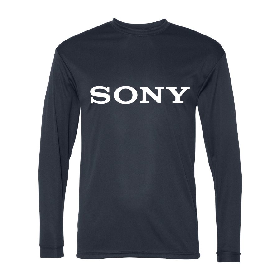 Men's Sony White Logo Polyester Long Sleeve T-Shirt - Navy
