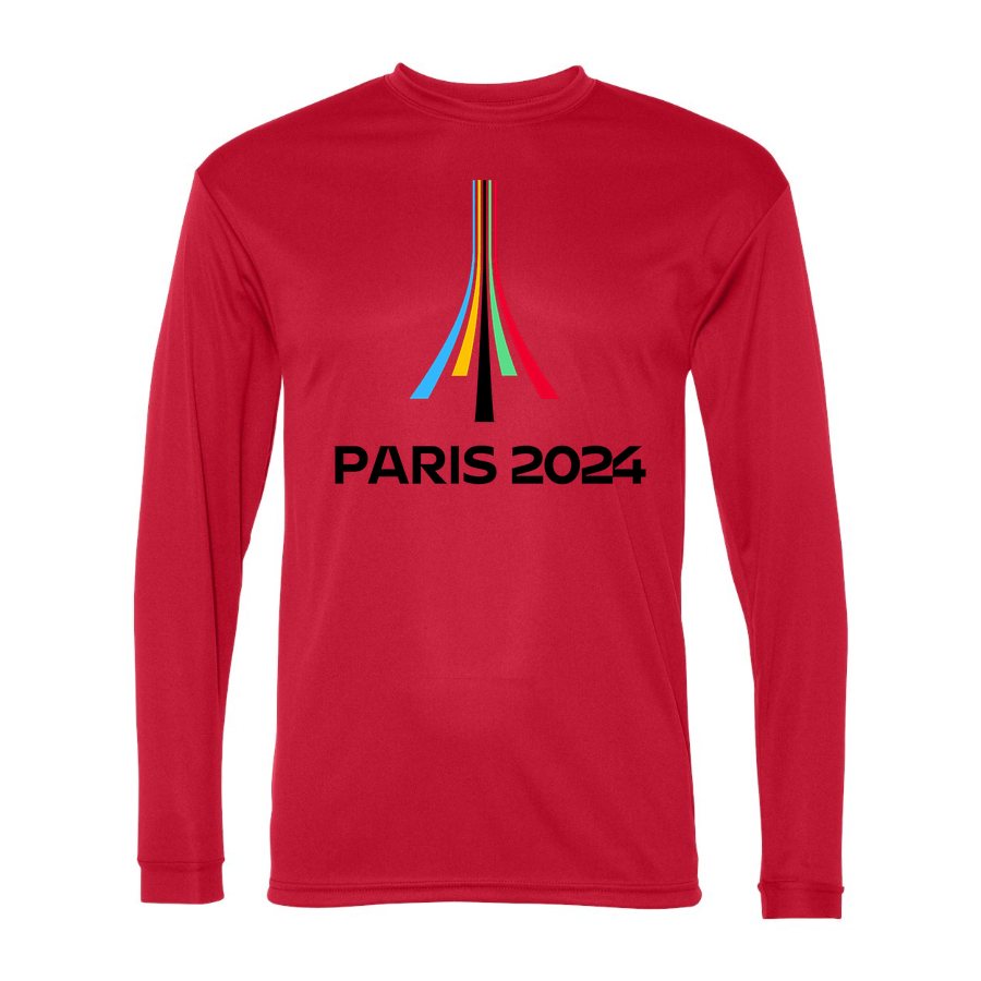 Men's Paris-2024-Olympics-logo-black Polyester Long Sleeve T-Shirt - Red