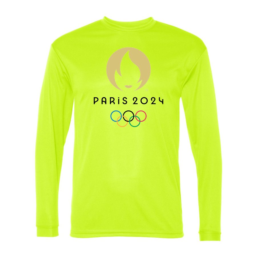 Men's Olympics 2024 Paris Black Polyester Long Sleeve T-Shirt - Safety Yellow