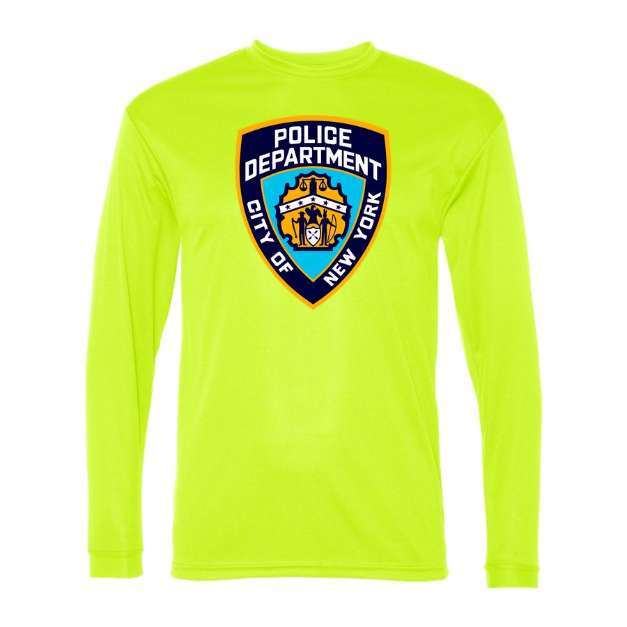 Men's NYPD Polyester Long Sleeve T-Shirt - Safety Yellow