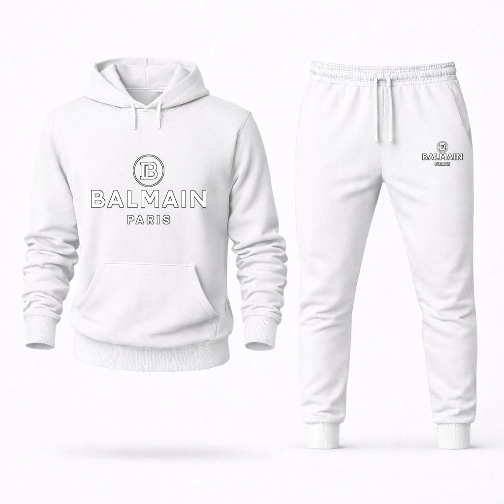 Balmain Paris White Hoodie and Joggers Set - White