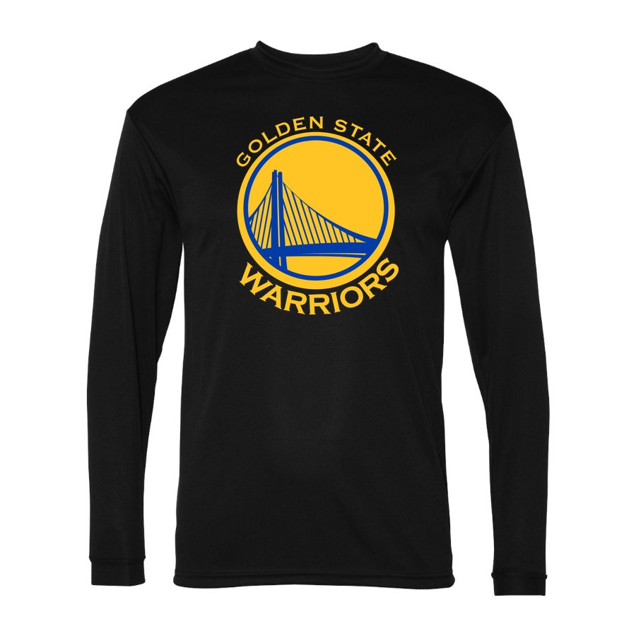 Men's Golden State Warriors Yellow Logo Polyester Long Sleeve T-Shirt - Black