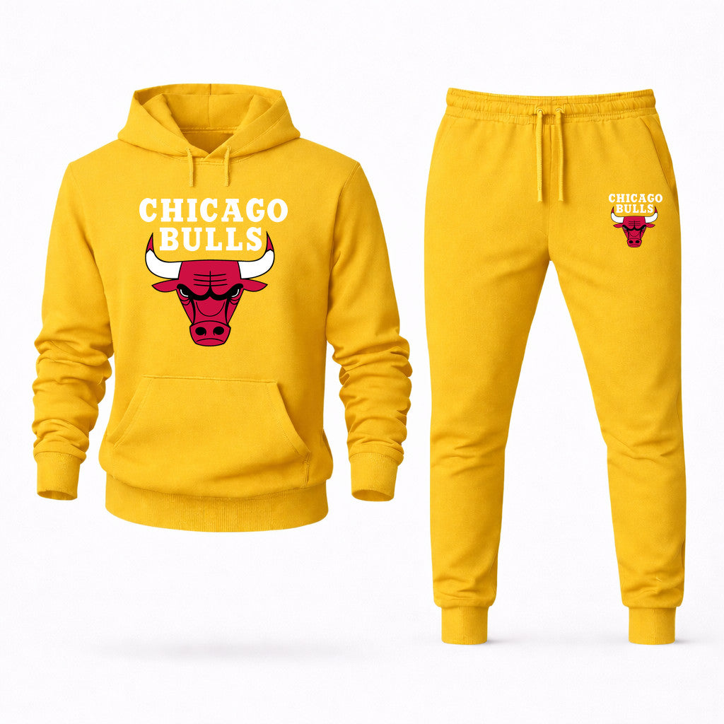 Chicago Bulls White Hoodie and Joggers Set - Yellow