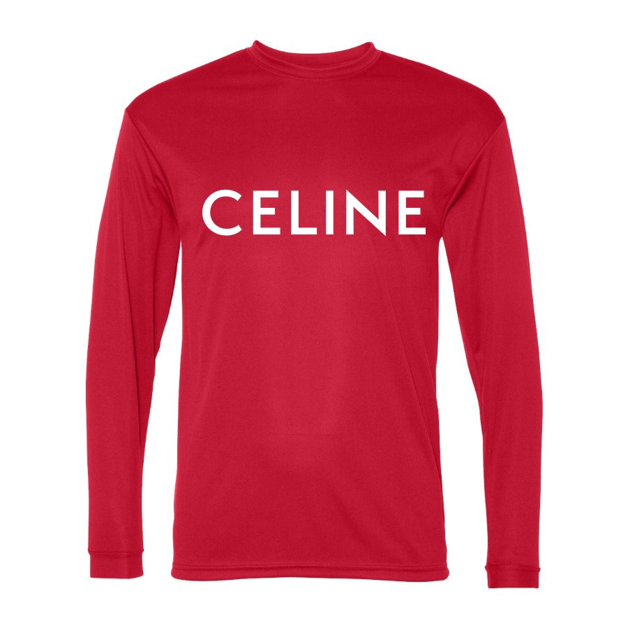 Men's Celine white Polyester Long Sleeve T-Shirt - Red