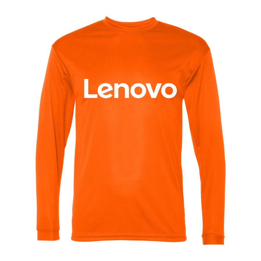 Men's Lenovo White Polyester Long Sleeve T-Shirt - Safety Orange