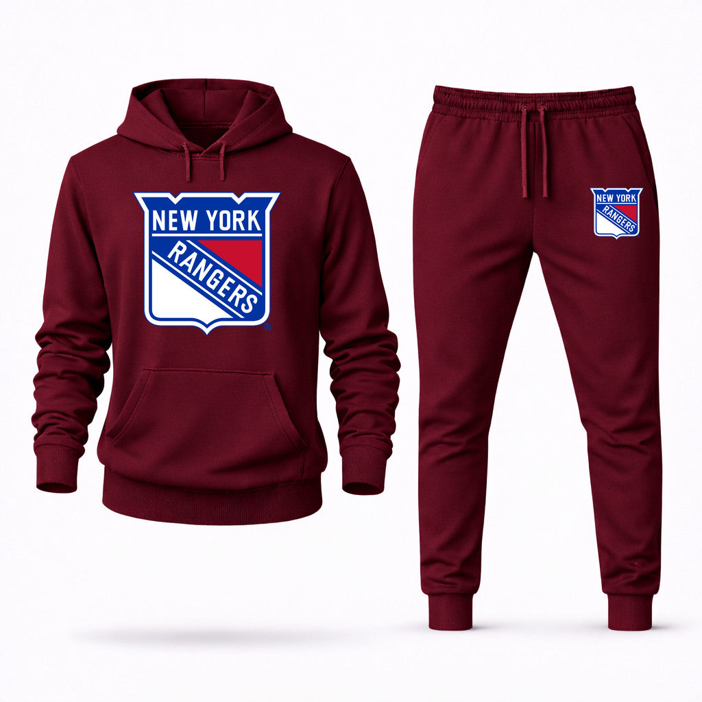 New York Rangers Hoodie and Joggers Set - Burgundy