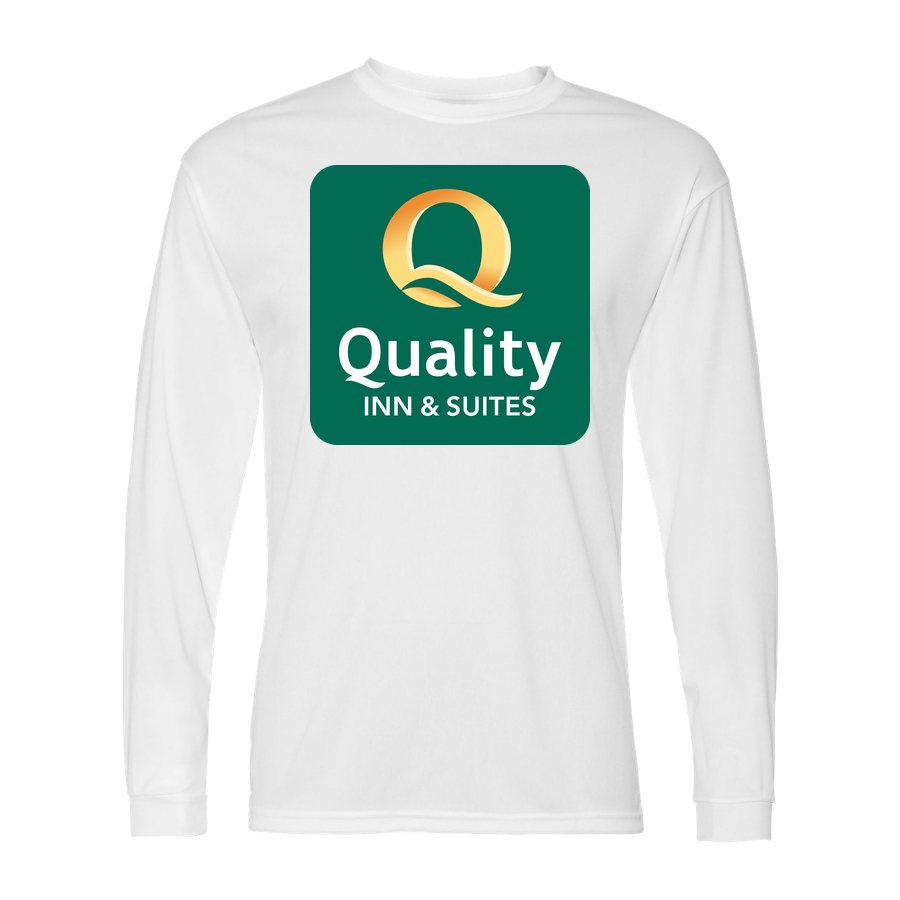 Men's Quality Inn & Suites Polyester Long Sleeve T-Shirt - White