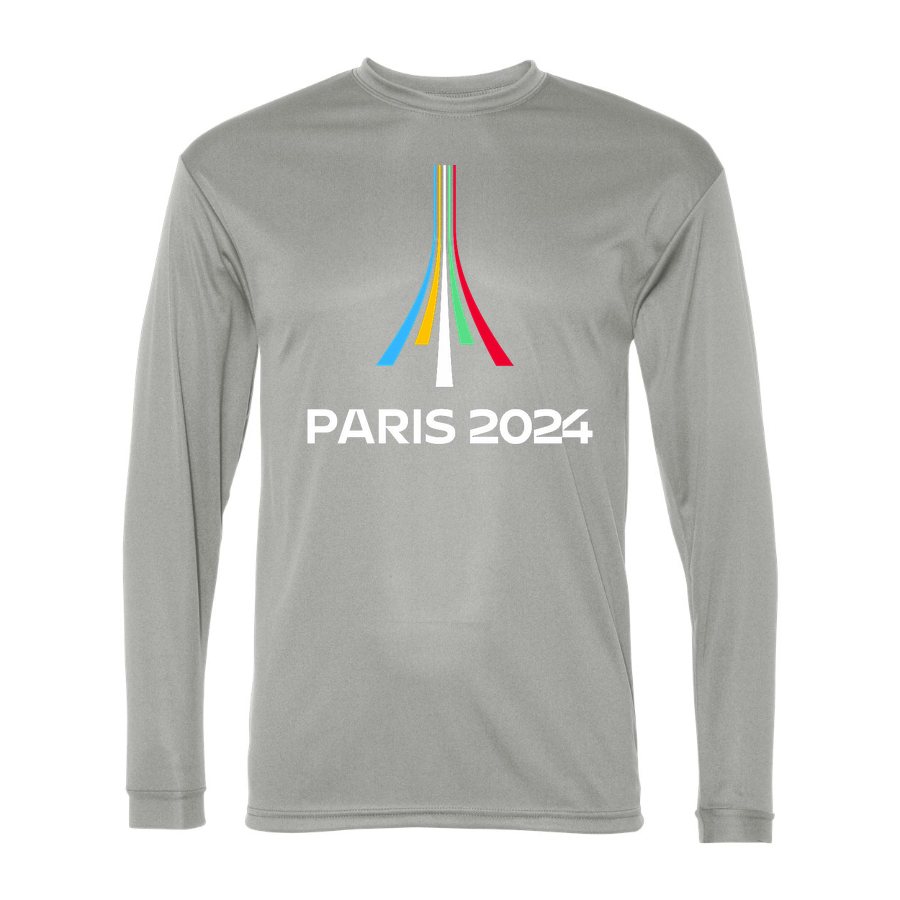 Men's Paris-2024-Olympics-logo-white Polyester Long Sleeve T-Shirt - Silver