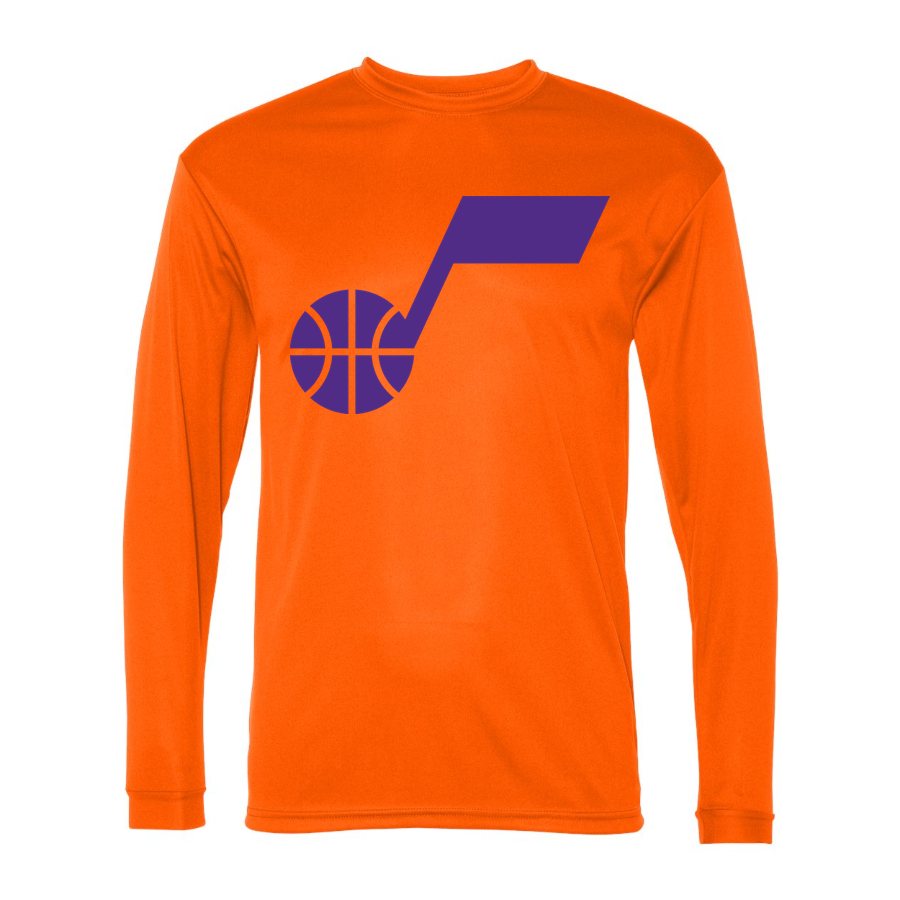 Men's Utah Jazz Polyester Long Sleeve T-Shirt - Safety Orange