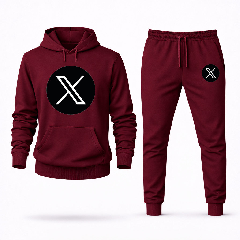 Twitter X Hoodie and Joggers Set - Burgundy