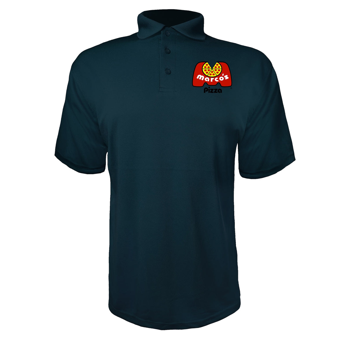 Marcos Pizza men's polyester polo in Navy
