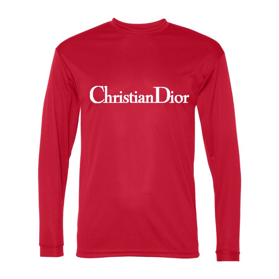 Men's Dior White Logo Polyester Long Sleeve T-Shirt - Red