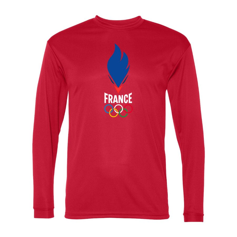 Men's France 2024 white Polyester Long Sleeve T-Shirt - Red