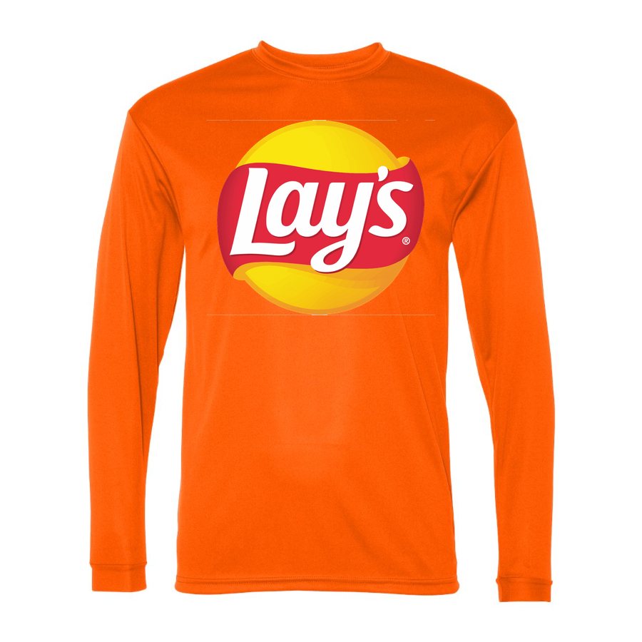 Men's Lays food Polyester Long Sleeve T-Shirt - Safety Orange