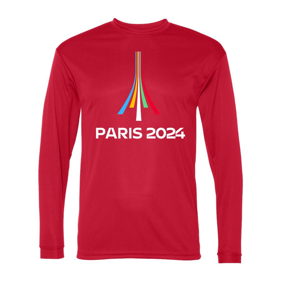 Men's Paris-2024-Olympics-logo-white Polyester Long Sleeve T-Shirt - Red