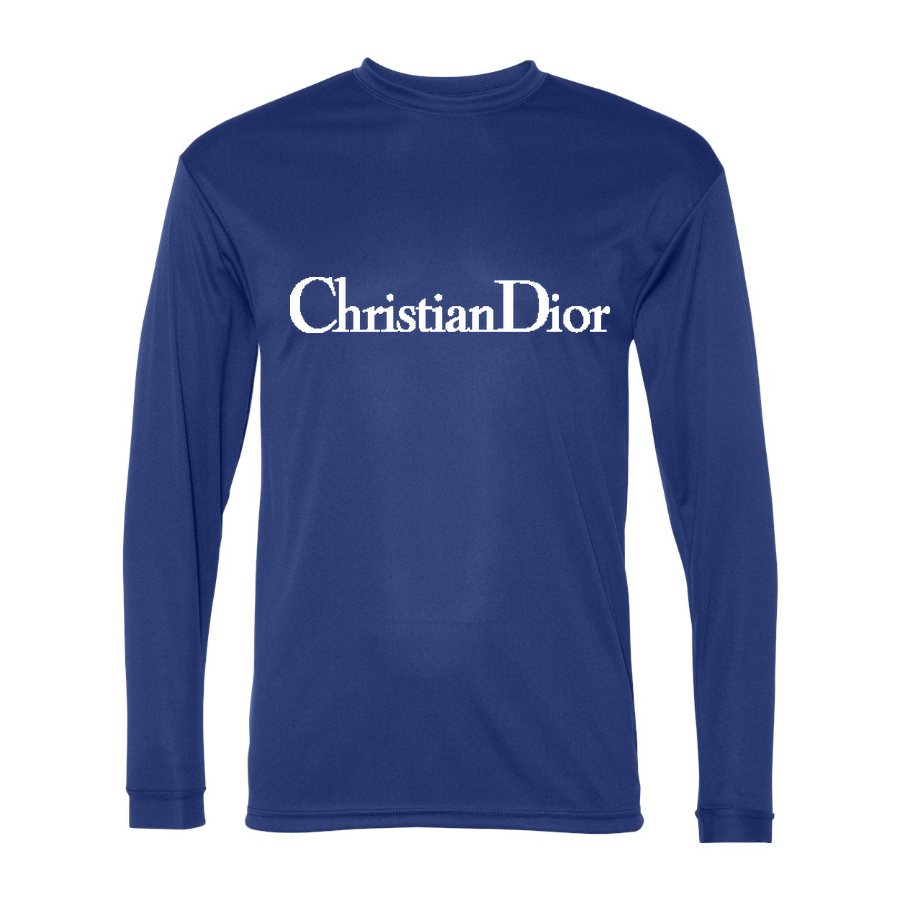 Men's Dior White Logo Polyester Long Sleeve T-Shirt - Royal Blue