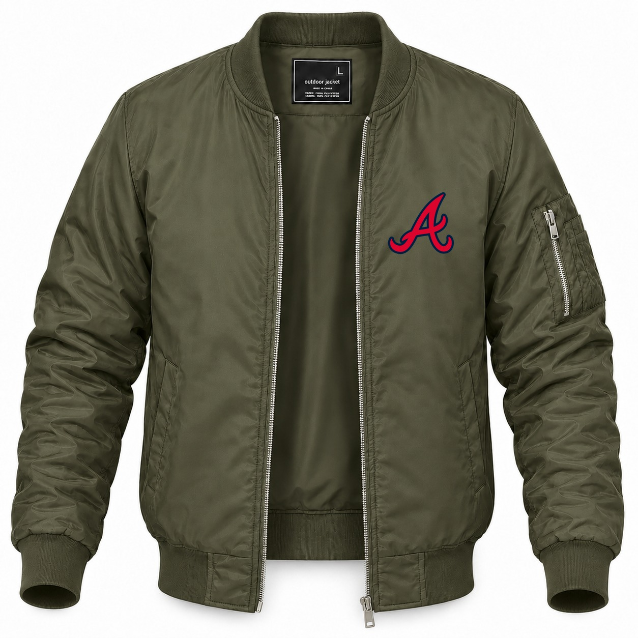 Men's Atlanta Braves Lightweight Bomber Jacket - Army Green