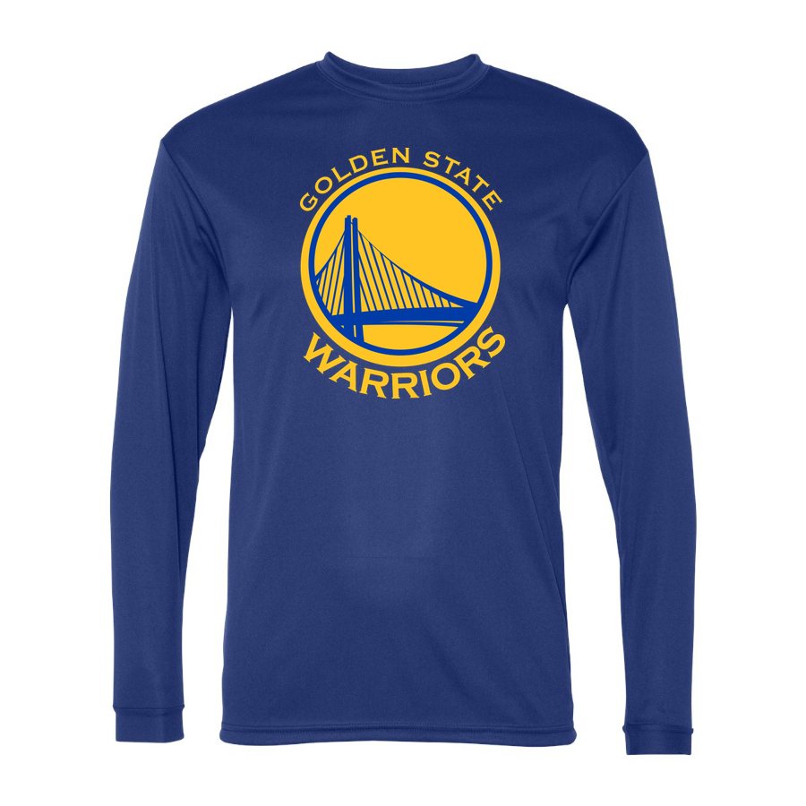 Men's Golden State Warriors Yellow Logo Polyester Long Sleeve T-Shirt - Royal Blue