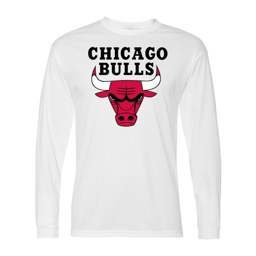 Men's Chicago Bulls Black Logo Polyester Long Sleeve T-Shirt - White