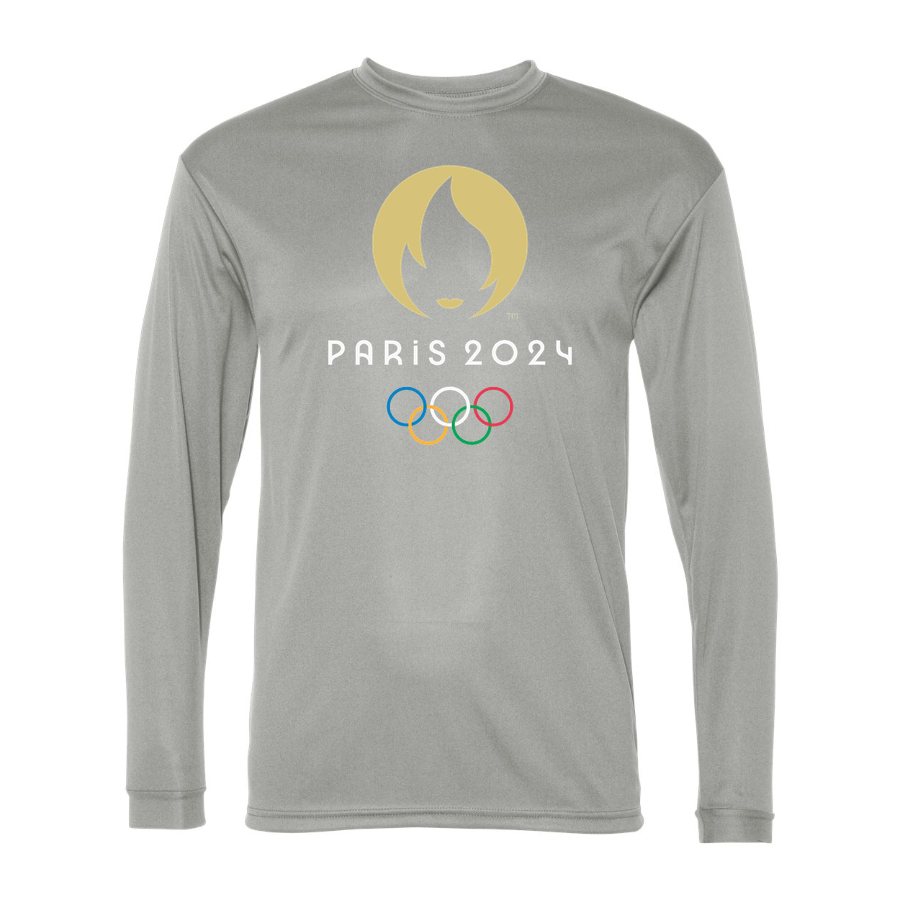 Men's Olympics 2024 Paris White Polyester Long Sleeve T-Shirt - Silver