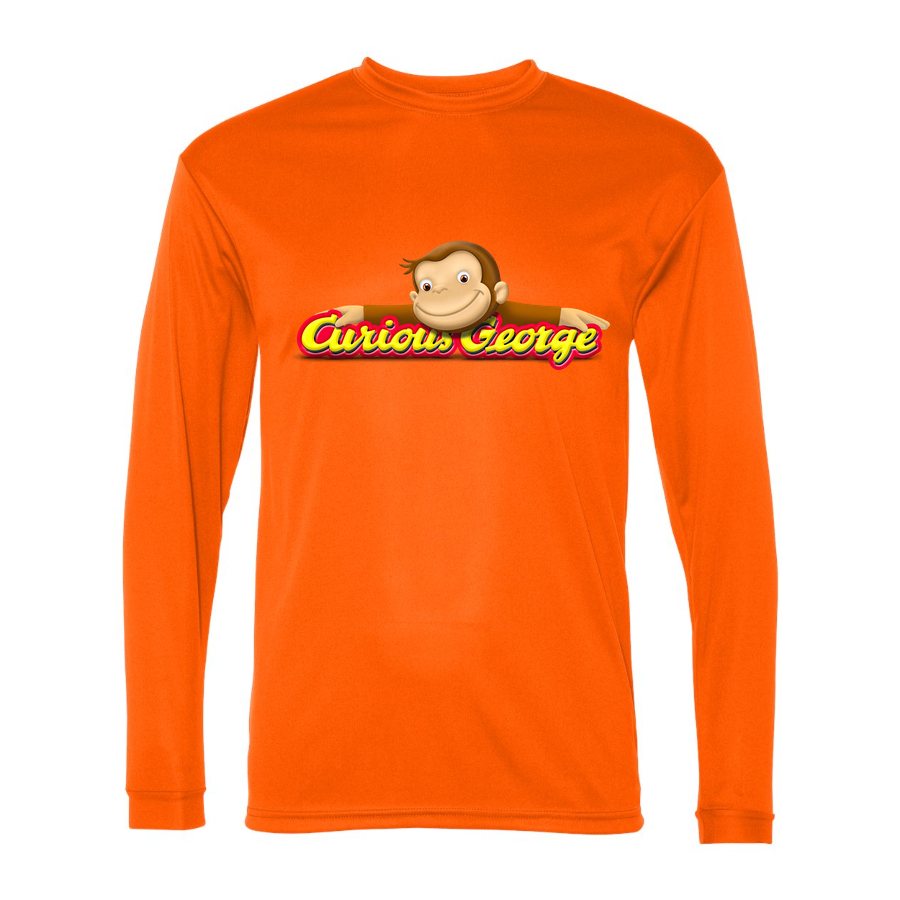 Men's Curious George Polyester Long Sleeve T-Shirt - Safety Orange