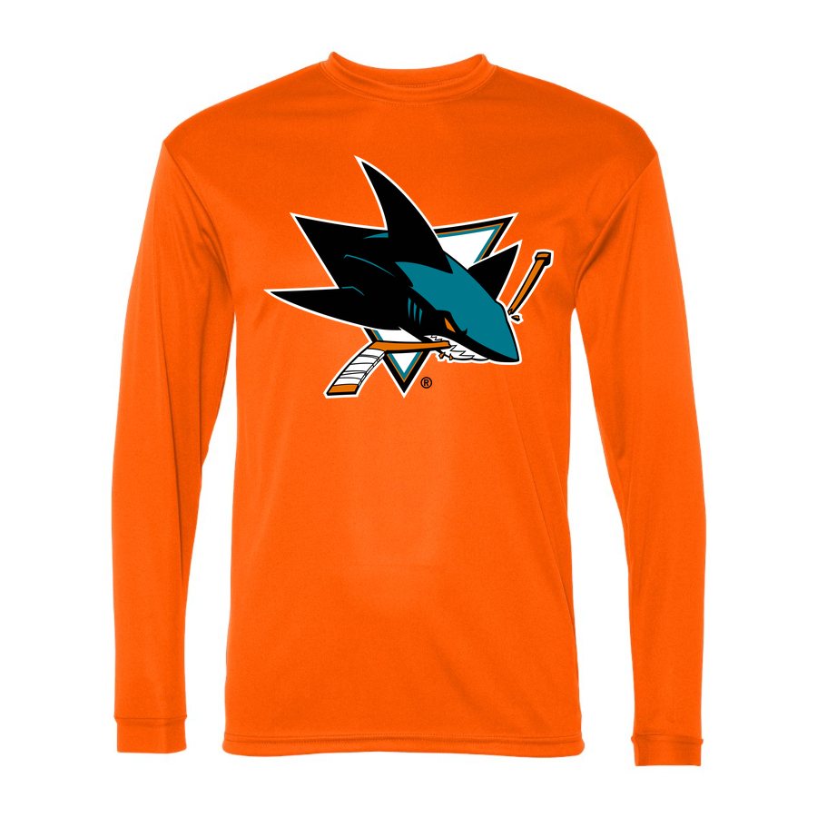 Men's San Jose Sharks Polyester Long Sleeve T-Shirt - Safety Orange