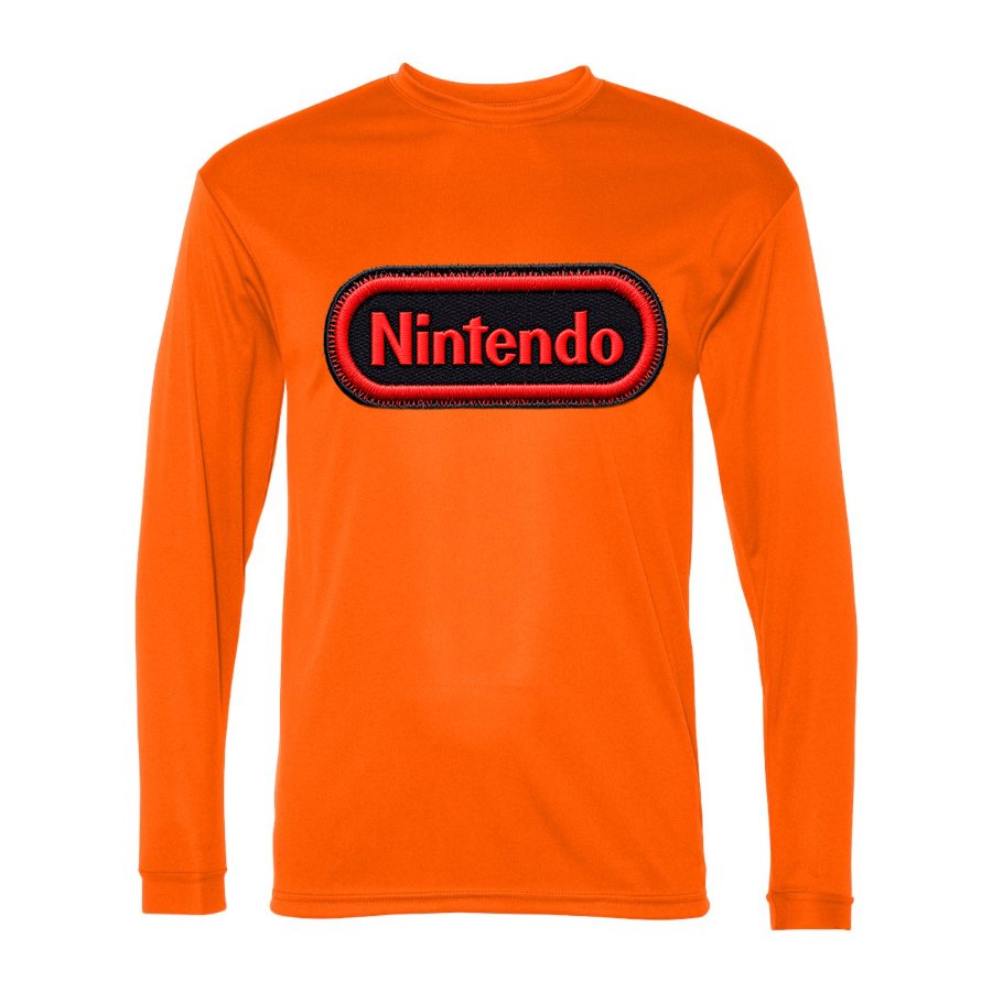 Men's Nintendo Embroidery Polyester Long Sleeve T-Shirt - Safety Orange