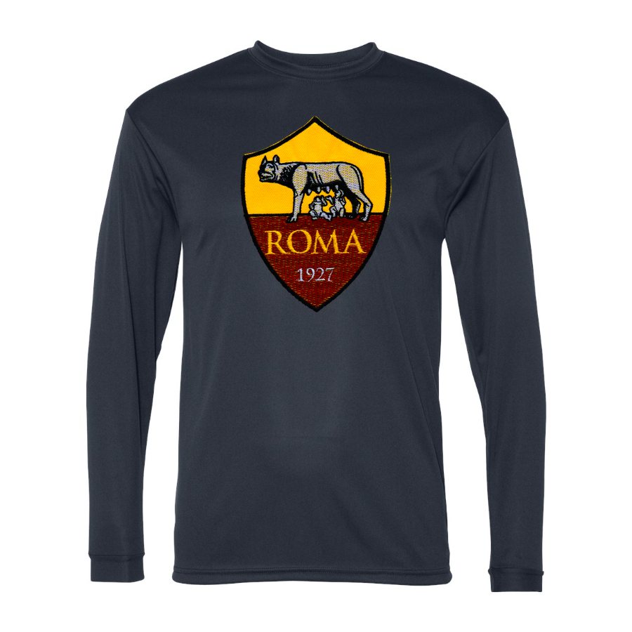 Men's AS Roma FC Polyester Long Sleeve T-Shirt - Navy