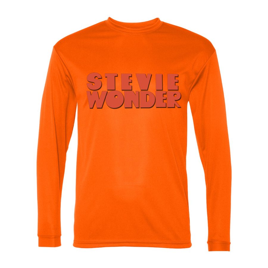 Men's Stevie Wonder Polyester Long Sleeve T-Shirt - Safety Orange