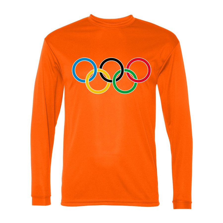 Men's Olympic Ring BK-logo Polyester Long Sleeve T-Shirt - Safety Orange