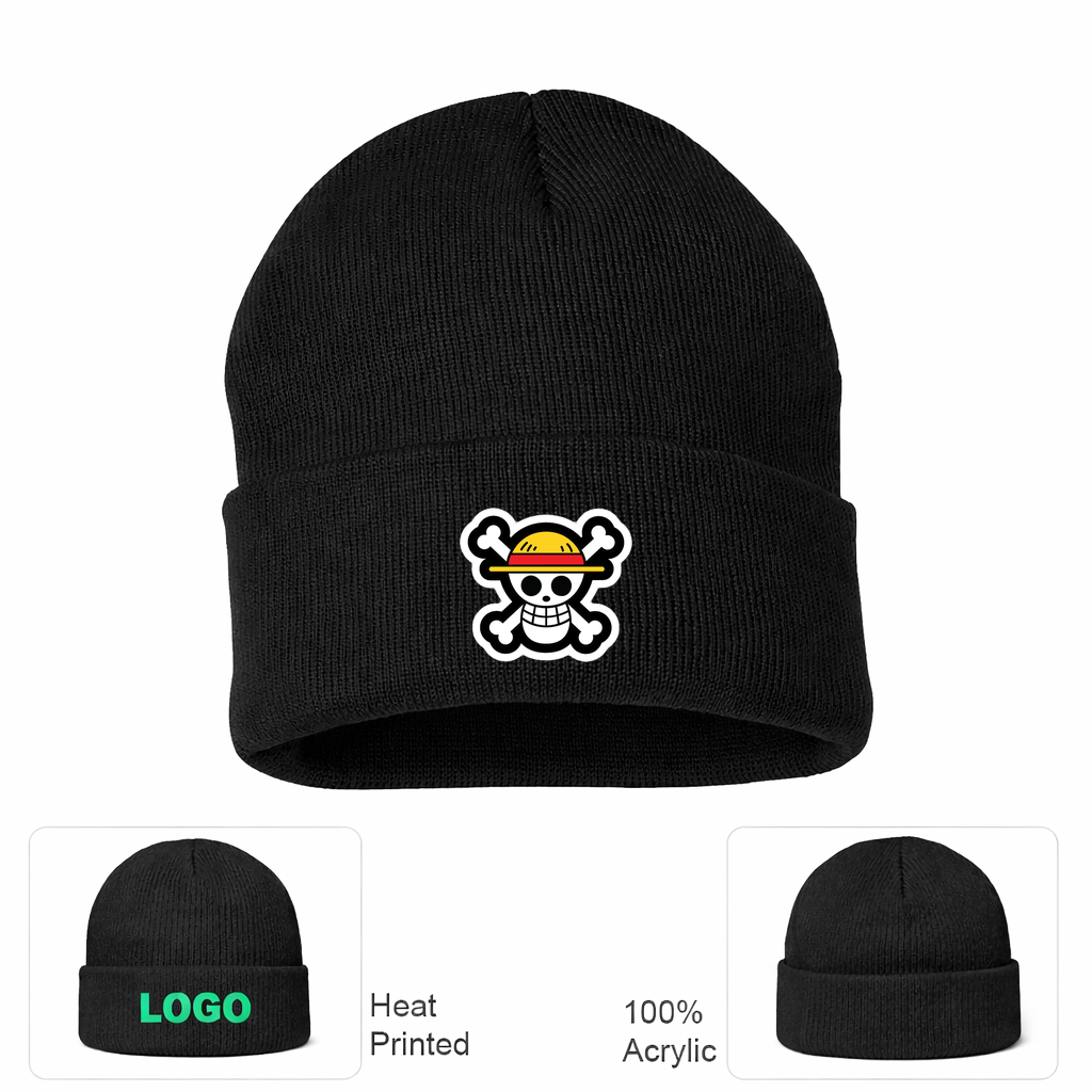 Straw Hat Luffy Cartoon Beanie Hat - Black