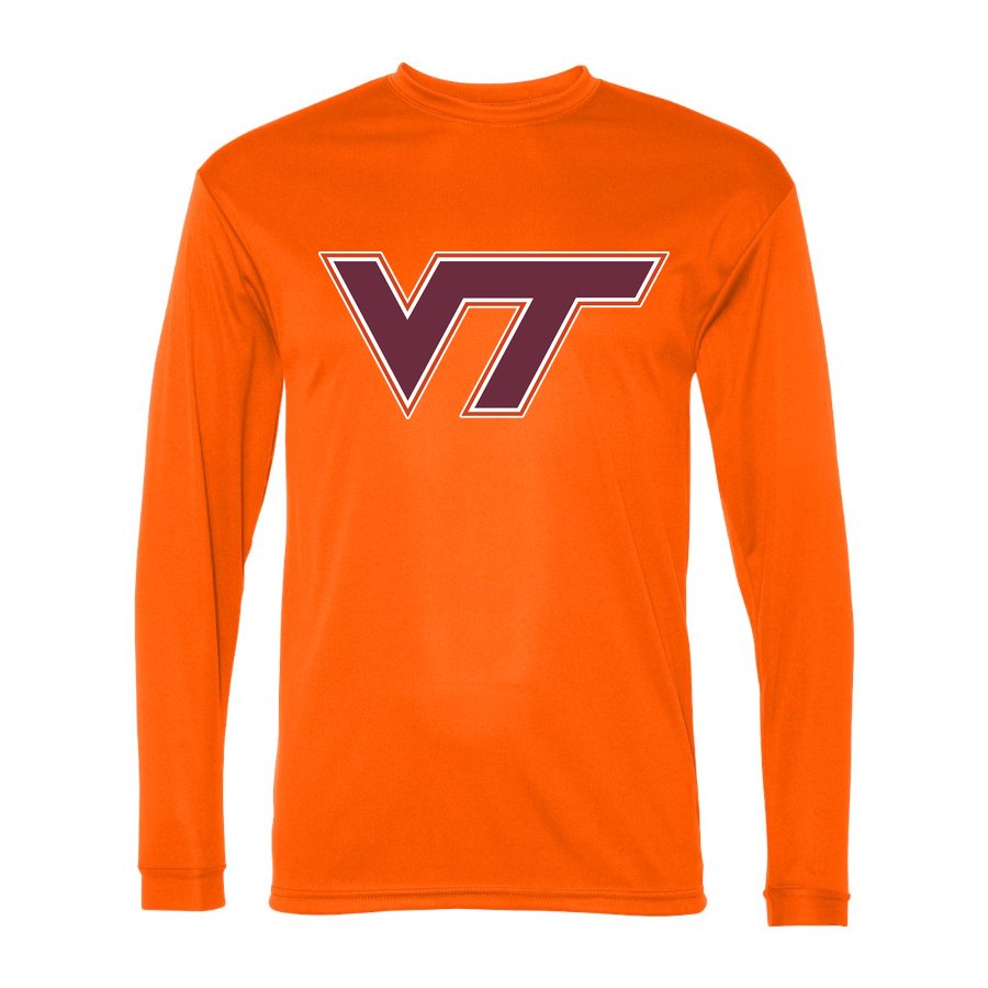Men's Virginia Tech Hokies Polyester Long Sleeve T-Shirt - Safety Orange